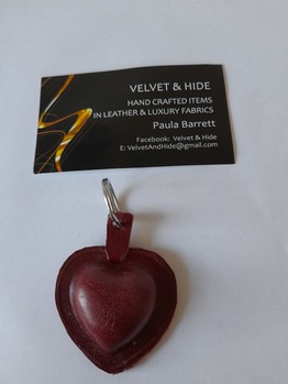 Burgundy Leather Padded Heart Keyring - Medium