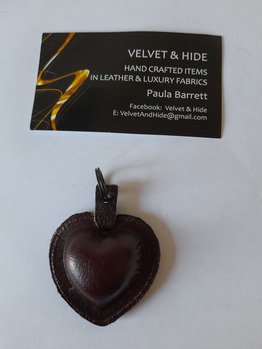 Brown Leather Padded Heart Keyring - Medium
