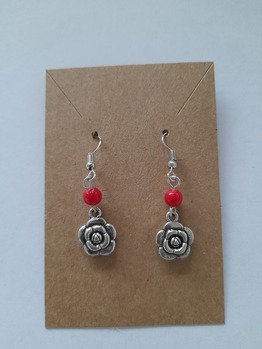 Rose Earrings with red bead