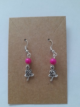 Rose Earrings with pink bead