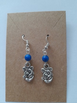 Rose Earrings with blue bead