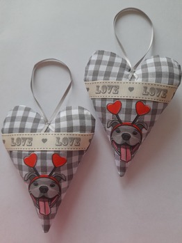 Grey Check Staffy Heart Decorations