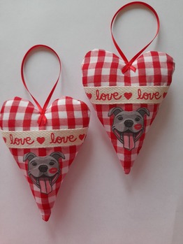 Red Check Staffy Kiss Heart Decoration