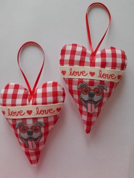Red Check Staffy Glasses Heart Decoration